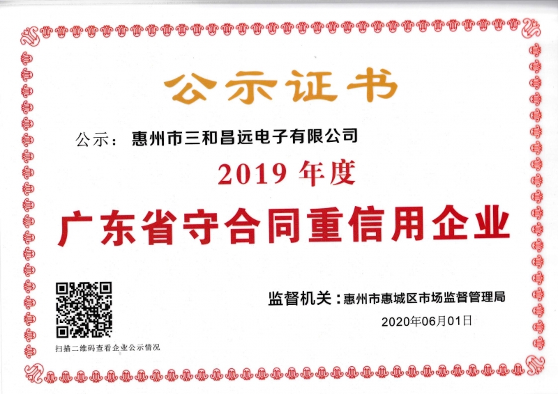 三和昌远2019年度守合同重信用企业